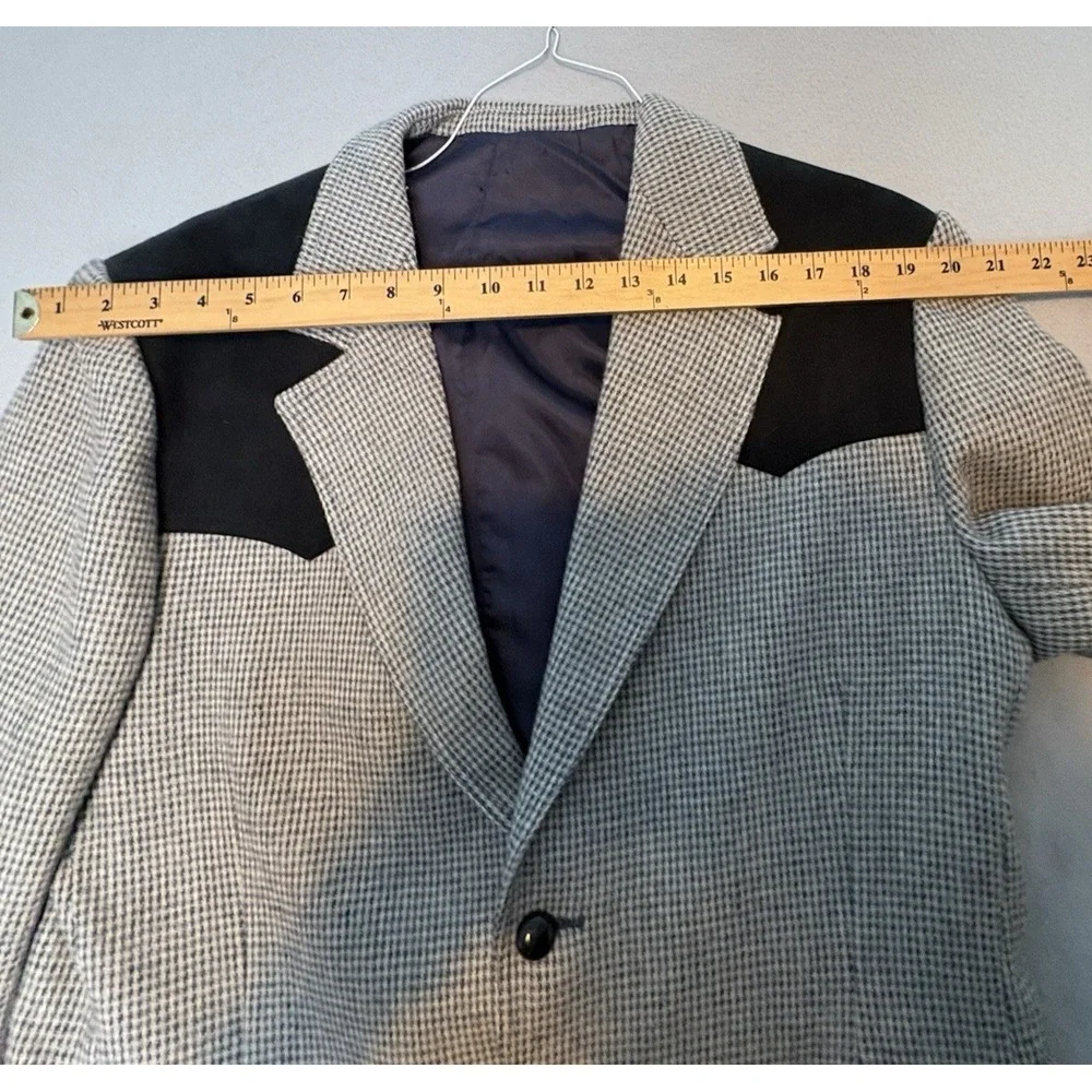 Mens Pendleton Wool Tweed Leather Western Cowboy Jacket‎ Blazer Gray/Black Sz 44